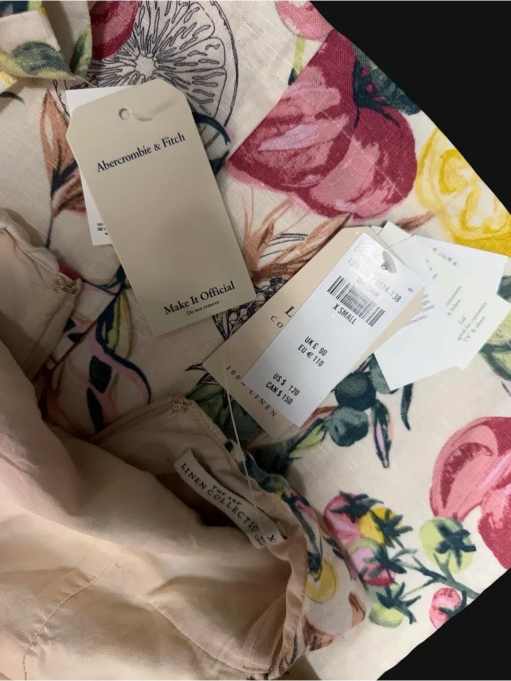 Abercrombie & Fitch White Floral Maxi Dress with Pink, Yellow and Green Accents